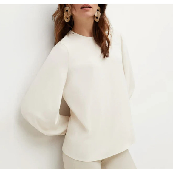 MM Lafleur Carrie Top Blouse Size Medium Alabaster Textured Long Sleeves - Picture 2 of 10